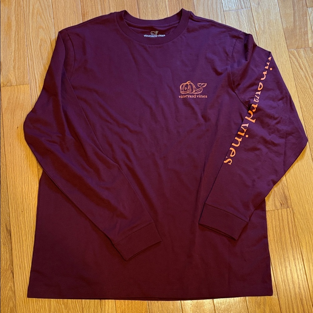 Vineyard Vines Men's Burgundy Long Sleeve Pumpkin Tee
